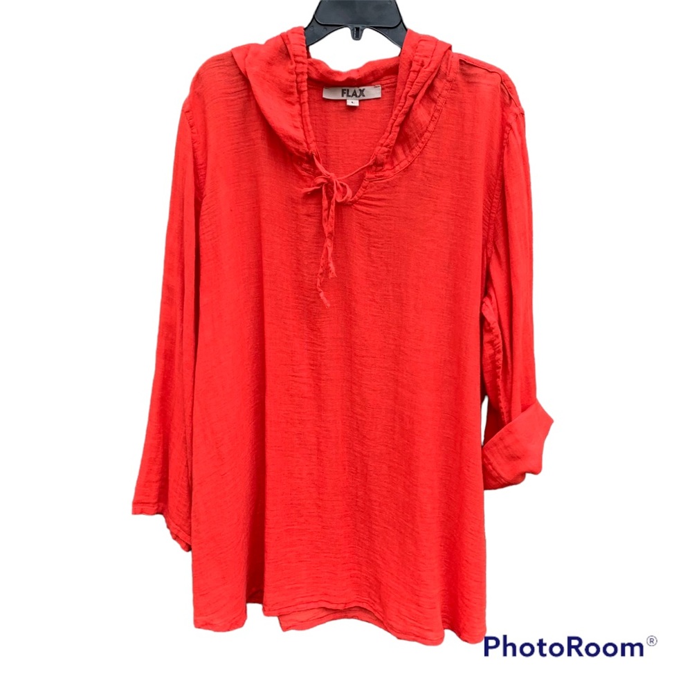 Red-Orange Flax Hoodie Cover-up/Tunic